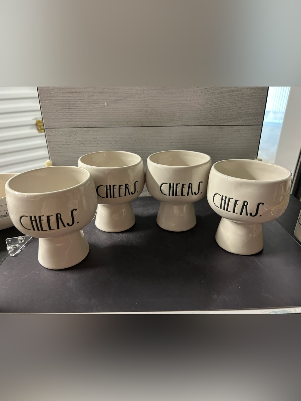 Rae Dunn Cheers Ceramic Goblet Cup Set